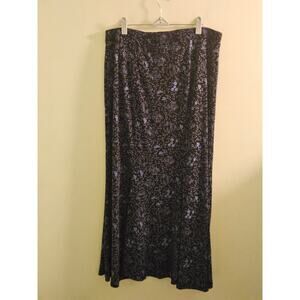 NWOT Cato Black Modest Long Maxi Skirt w/ Blue Floral Print Plus Size 14/16W